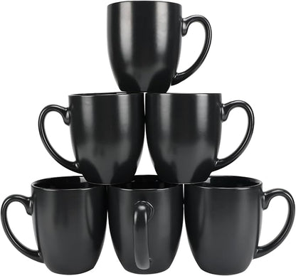 Schliersee 16 OZ Black Coffee Mugs Set of 6, Large Porcelain Mug for Cup for Latte, Hot Tea, Cappuccino, Mocha, Cocoa, Housewarming Wedding Stoneware Mug Present