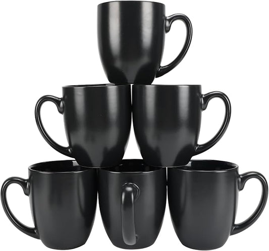 Schliersee 16 OZ Black Coffee Mugs Set of 6, Large Porcelain Mug for Cup for Latte, Hot Tea, Cappuccino, Mocha, Cocoa, Housewarming Wedding Stoneware Mug Present