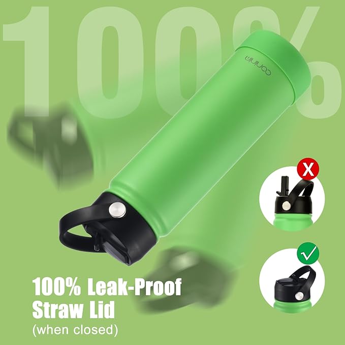 mininoo 24 oz Insulated Water Bottle with Straw, Stainless Steel Double Wall Vacuum with Straw Lid, Leak Proof, BPA Free, Keep Cold for 24H & Hot for 12H(Canopy Green)