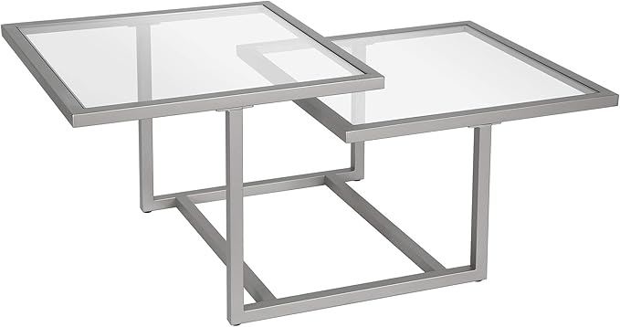Henn&Hart 43" Wide Square Coffee Table in Nickel, Modern coffee tables for living room, studio apartment essentials