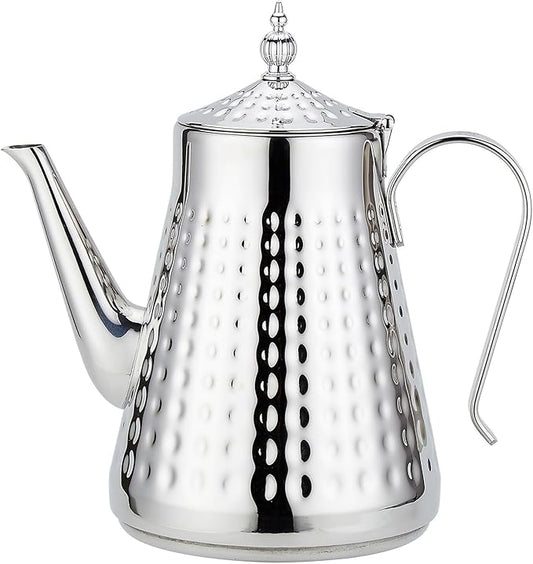 SANQIAHOME 1.8L(60oz) Stainless Steel Hammer Patterned Teapot With Removeable Infuser,Loose leaf cover,Silver