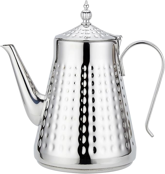 SANQIAHOME 1.8L(60oz) Stainless Steel Hammer Patterned Teapot With Removeable Infuser,Loose leaf cover,Silver