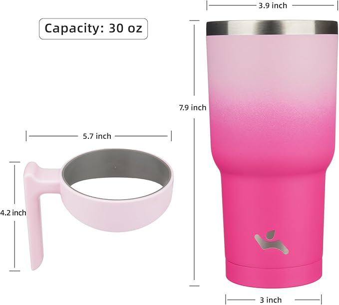 30 oz Tumbler with Handle and 2 Straw 2 Lid, Insulated Water Bottle Stainless Steel Vacuum Cup Reusable Travel Mug, Cherry