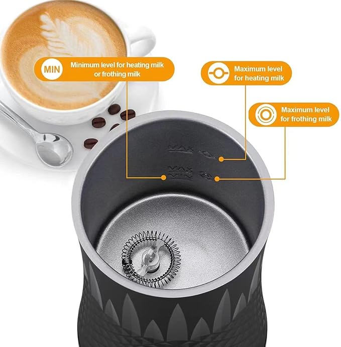 Electric Milk Frother and Steamer - Hot & Cold Milk Foamer with Auto Shut-Off - Quick and Effortless Frothing - 8oz/240ml Milk Warmer for Coffee, Latte, Cappuccino, Hot Chocolates