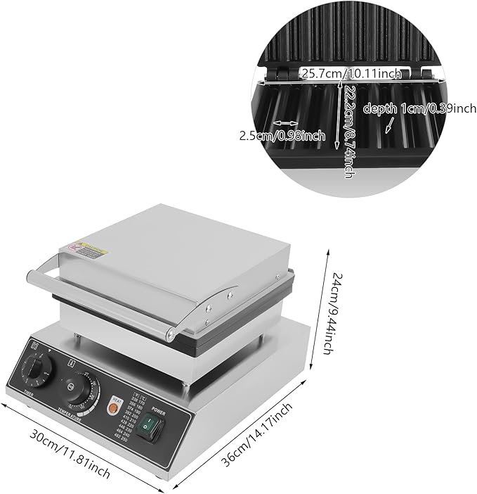110V Churro Maker Machine, Nonstick Commercial Churros Maker Makes 8 Waffles, Stainless Steel Electric Waffle Baker Machine, 1500W