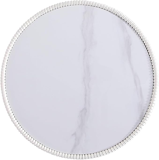 Manhattan Comfort Modern Anderson Coffee Table, 1.0 & 2.0 End Table, Upholstered in Cream Leatherette with Ceramic Faux Tabletop and Gold Metal Tabletop- Set of 3