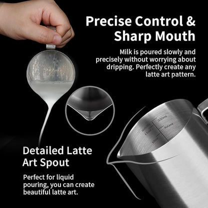 watchget Stainless Steel Milk Frothing Pitcher 12oz/350ml - Espresso Steaming Pitcher for Cappuccino, Latte Art, Coffee Machine Accessories Milk Jug Milk Frother Cup, Matt Silver