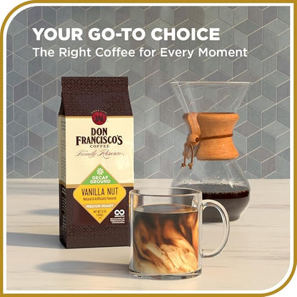 Don Francisco's Premium Decaf Vanilla Nut Flavored Ground Coffee: 99.7% Caffeine-Free, 100% Arabica Beans, Rich Aroma, Perfect for Drip, Pour-Over, and French Press (3 X 12 oz Bag)
