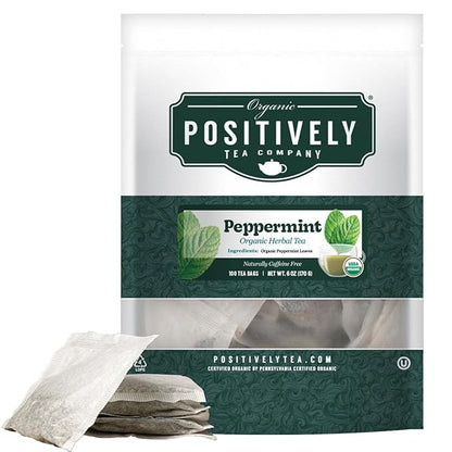 Organic Positively Tea Company, Peppermint Leaf Herbal Tea Bags, 100 Count, Eco-Friendly Tea Bags, Non-GMO