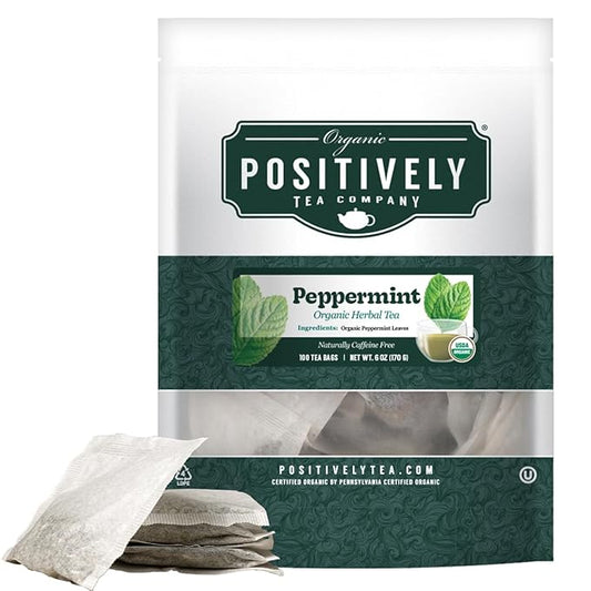 Organic Positively Tea Company, Peppermint Leaf Herbal Tea Bags, 100 Count, Eco-Friendly Tea Bags, Non-GMO