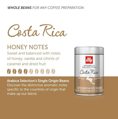 illy Whole Bean Coffee - Perfectly Roasted – Costa Rica Medium Roast - with Notes of Honey, Vanilla & Citrus - 100% Arabica Beans - No Preservatives – 8.8 Ounce