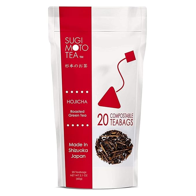 SUGIMOTO TEA Japanese Hojicha Roasted Green Tea Bags 20 Count Pack of 3