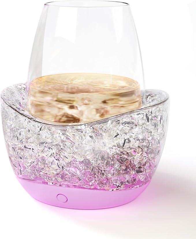 Wine Chiller for Glass Stemless Wine Glass Chiller Keeps Your Glasses of Vino Cold 10 Color Light Modes Separable Wine Essentials Accessories (Pink)