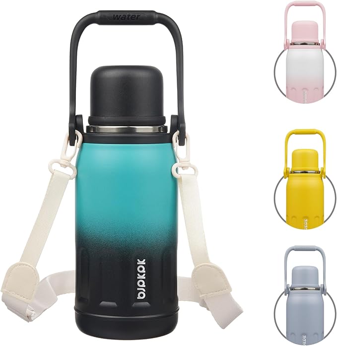 BJPKPK Insulated Thermal Water Bottle with Handle and Lid 27oz Stainless Steel Water Bottles for Cold and Hot Beverages,TealBlack