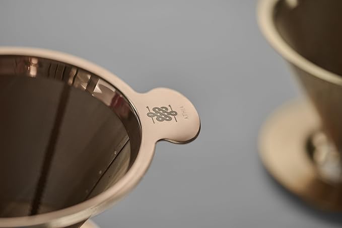 ATHIA Golden Stainless Steel Reusable Coffee Filter, Pour Over Cone Dripper with Fine Mesh, Paperless & Eco-Friendly Design, Fits Most Mugs, Carafes & Coffee Makers (Rose Golden, Standard)