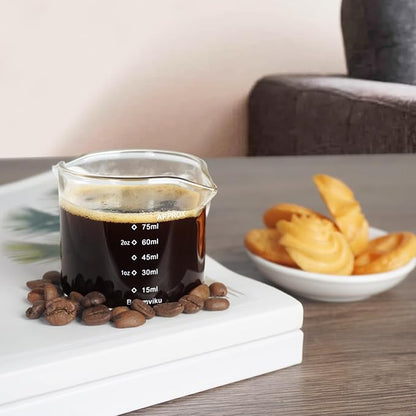 2 Pack Double Spouts Measuring Triple Pitcher Milk Cup 75ML Espresso Shot Glasses Parts Clear Glass