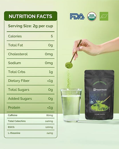 Maestri House Matcha Green Tea Powder, Authentically Culinary Grade from Japan, 100% Pure Organic, Rich Matcha Flavor, for Baking, Desserts & Lattes (3.53oz/100g)