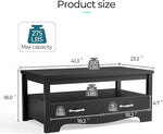 Load image into Gallery viewer, LINSY HOME Farmhouse Coffee Table with Storage, Wood Coffee Table for Living Room, Open Display Area and Storage Drawers with Metal Handles, Chic Style with Curved Base, Black