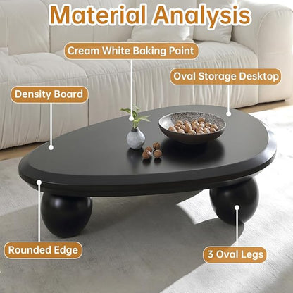 Cloud Coffee Table Modern Irregular Coffee Table Asymmetrical Unique Coffee Tables with 3 Bases for Living Room Farmhouse (G, 39")