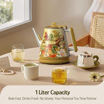 Load image into Gallery viewer, Hazel Quinn Retro X Eduardo Recife Collaboration Electric Kettle- 1 Litres / 34 Ounces Retro Small Tea Kettle, Double Wall, 304 Stainless Steel, 800W Fast Boiling, Cordless, BPA-Free, Auto Shut-Off