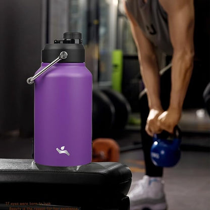 Jug with Handle,87 oz Insulated Water Bottle with Carrying Pouch, Double Wall Vacuum Stainless Steel Metal Bottle,Purple