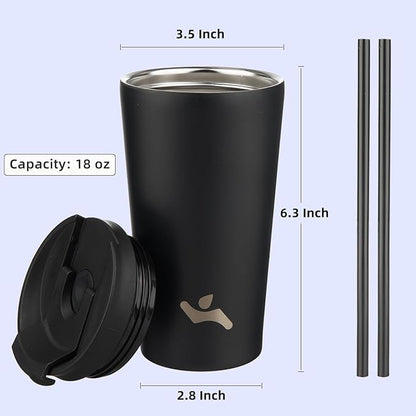 18 OZ Insulated Tumbler with Lid and 2 Straws Stainless Steel Water Bottle Vacuum Travel Mug Coffee Cup,Taro