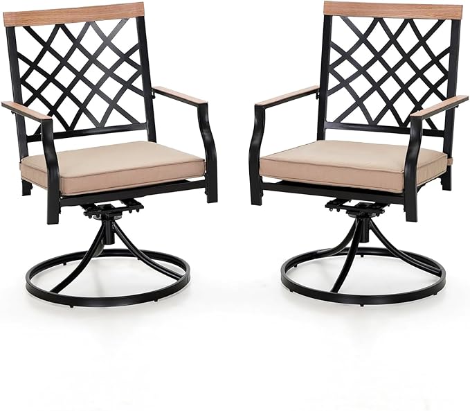 PHI VILLA Swivel Patio Chairs Set of 2 Outdoor Dining Rocker Chair Support 300 lbs for Garden Backyard Bistro Furniture Set with Cushion, Black