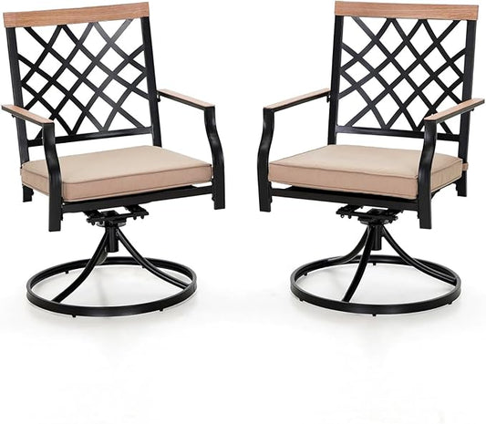 PHI VILLA Swivel Patio Chairs Set of 2 Outdoor Dining Rocker Chair Support 300 lbs for Garden Backyard Bistro Furniture Set with Cushion, Black