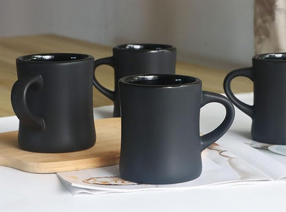harebe Retro Coffee Mug Set of 4, 10 OZ Heavy Classic Ceramic Diner Cups Set with Handle for Coffee, Tea, Cocoa, Milk, Latte（Black）