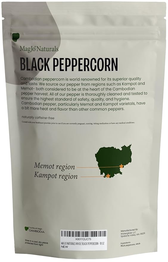 MagJo Naturals Black Peppercorn (whole), Exclusive Cambodian Memot Black Pepper
