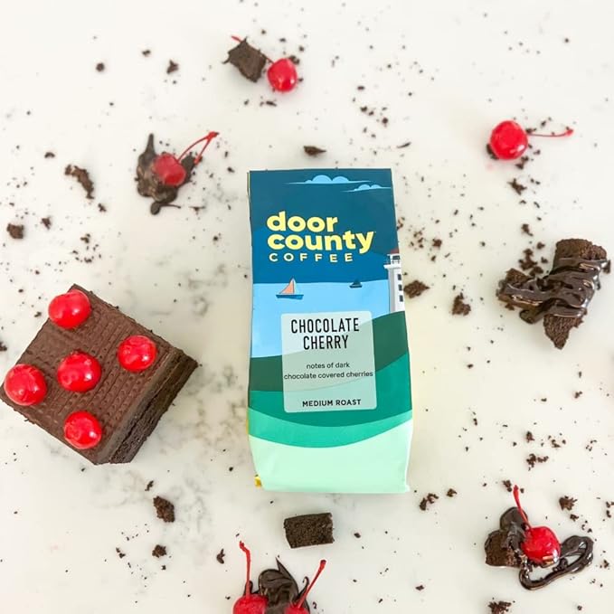 Door County Coffee Chocolate Cherry Flavored Whole Bean - 10 oz Bag - Medium Roast - 100% Specialty Arabica - Flavored Gourmet - Chocolate Cherry