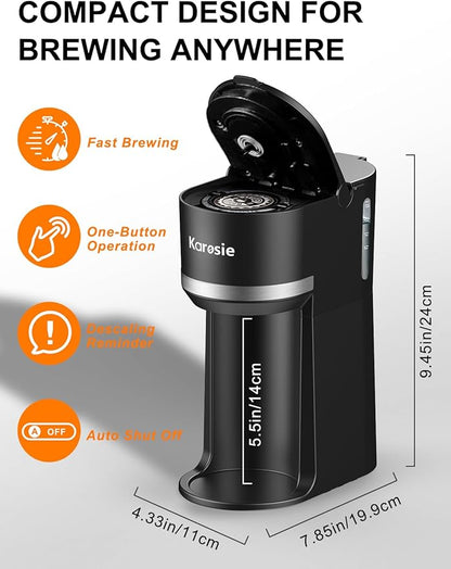 Single Serve Coffee Maker for K-Cup and Ground Coffee, Fast Brew, 6-12 oz Brew Sizes One Cup Coffee Machine Fits 5.5" Mugs, One-Button Small Coffee Maker with Descaling Reminder,Black