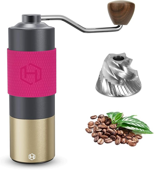 Manual Coffee Grinder - HEIHOX Hand with Adjustable Conical Stainless Steel Burr Mill, Capacity 30g Portable Mill Faster Grinding Efficiency Espresso to Coarse for Office, Home, Camping