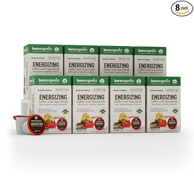 BareOrganics Energizing Coffee Single Serve 96ct Bulk Pack