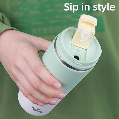 Tumbler with Lid, 12 oz Travel Coffee Mug Double Wall Vacuum Stainless Steel Thermal Metal Cup Insulated Water Bottle,GreenWhite