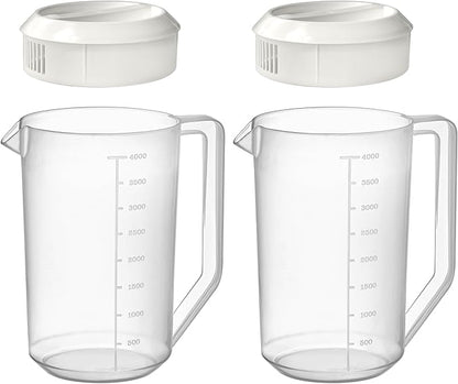 Amazing Abby - Kitchen Party - 4-Quart Plastic Pitcher (2-Pack), Unbreakable Water Pitcher with Lid, BPA-Free, Heat-Resistant, Dishwasher-Safe, Great for Both Iced and Hot Drinks, Indoors and Outdoors