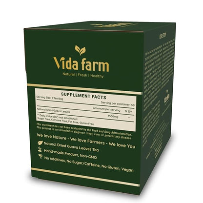 VIDA FARM 50 Premium Guava Leaf Tea Bags, Zero Sugar Tea, Handpicked, 100% Pure and Natural Guava Leaves, Non-GMO, No Caffeine, Gluten-Free, Vegan
