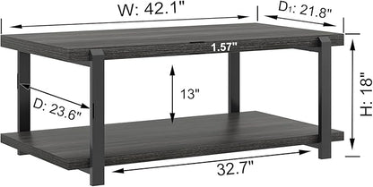 FOLUBAN Modern Coffee Table, Rustic Wood Center Table with Storage for Living Room, Dark Gray