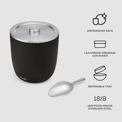 S'well Stainless Steel Ice Bucket XL, 100oz, Onyx, Includes Lid And Scoop, Triple Layered Vacuum Insulated Container Keeps Ice Colder for Longer, BPA Free Barware