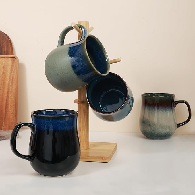 28 Oz Extra Large Ceramic Coffee Mug with Big Handle, Handmade Glazed Oversized Tea Cup for Office and Home, Microwave and Dishwasher Safe, Jumbo Coffee Mugs for Hot and Cold Drinking (Starry Blue)