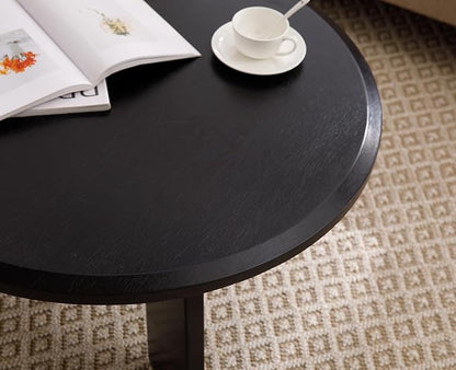 chairus 32 Inches Round Coffee Table Wooden Side Table Cute Circle End Table for Living Room, Home Decor, Balcony, Black