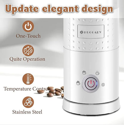 Huogary Electric Milk Frother and Steamer - 4 In 1 Automatic Milk Steamer, 300ml/10.1oz Hot& Cold Foam Maker and Milk Warmer For Latte, Cappuccinos, Macchiato, White