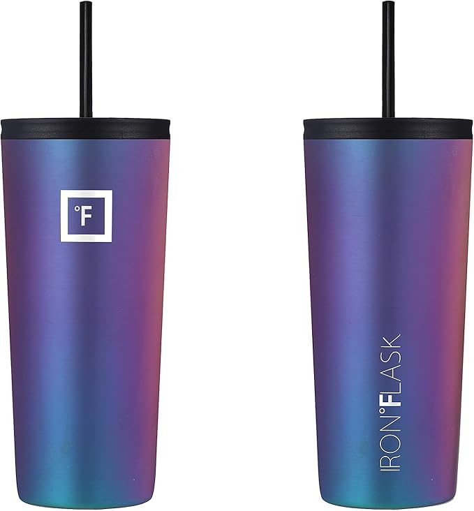 IRON °FLASK Classic Tumbler - Vacuum Insulated Stainless Steel Water Bottle, Double Walled, Drinking Cup, Insulated Travel Mug (Aurora, 24 oz Solid Lid)