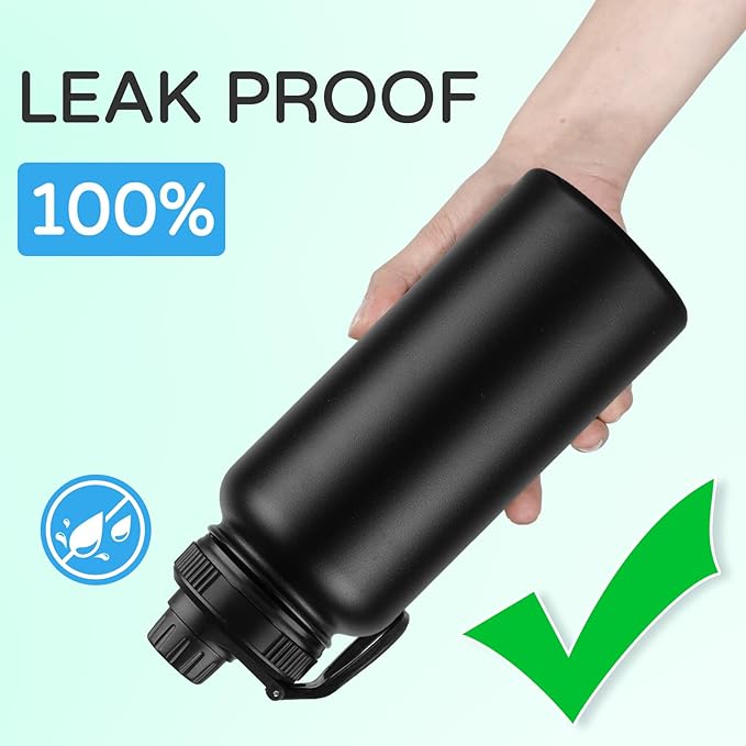 DOMICARE 32 oz Insulated Water Bottle Bulk, Vacuum Insulated Stainless Steel Sports Water Bottle with Straw Lid & Spout Lid, Leakproof, Reusable - Travel, Camping, Bike, Black (8 Pack)