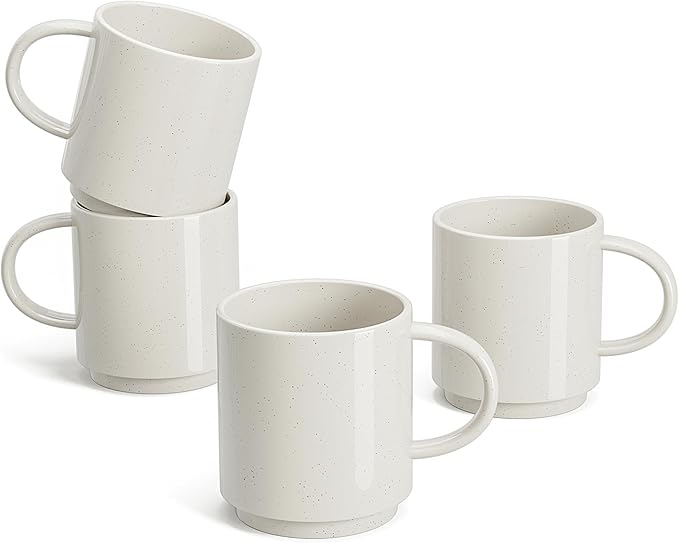 Sweese Stackable Coffee Mugs - 10 Oz Porcelain Cups for Specialty Coffee Drinks, Cappuccino, Cafe Mocha, Latte and tea, Set of 4, White Grey