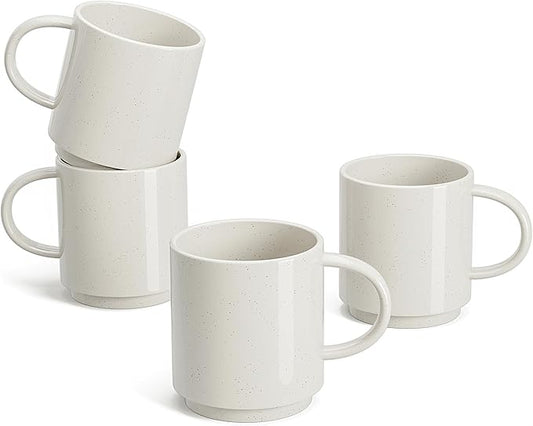 Sweese Stackable Coffee Mugs - 10 Oz Porcelain Cups for Specialty Coffee Drinks, Cappuccino, Cafe Mocha, Latte and tea, Set of 4, White Grey