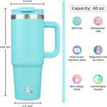 Load image into Gallery viewer, 40 oz Tumbler with Handle and 2 Straws,2 in 1 Lid Insulated Water Bottle Stainless Steel Travel Coffee Mug,Turquoise