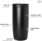 Load image into Gallery viewer, Simple Modern Travel Coffee Mug Tumbler with 360° Lid | Ceramic-Lined Insulated Stainless Steel Cold Brew Iced Coffee Cup | Gifts for Women Men Her Him | Voyager Signature | 16oz | Midnight Black