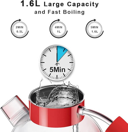 Electric Kettle ASCOT, Tea Kettle Hot Water Kettle Stainless Steel Kettle 1.6L 1500W Retro Tea Heater & Boiling Water, Auto Shut-Off and Boil-Dry Protection