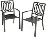 Load image into Gallery viewer, PHI VILLA Set of 2 Stackable Wrought Iron Patio Dining Chairs, Portable Black Outdoor Bistro Deck Metal Chairs, Support 300 lbs, Ideal for Garden, Backyard, Lawn